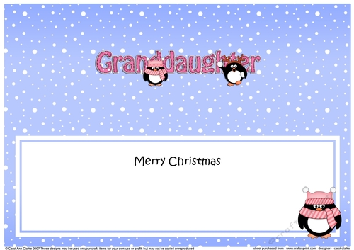 Large DL Merry Christmas GRANDDAUGHTER insert with Penguins