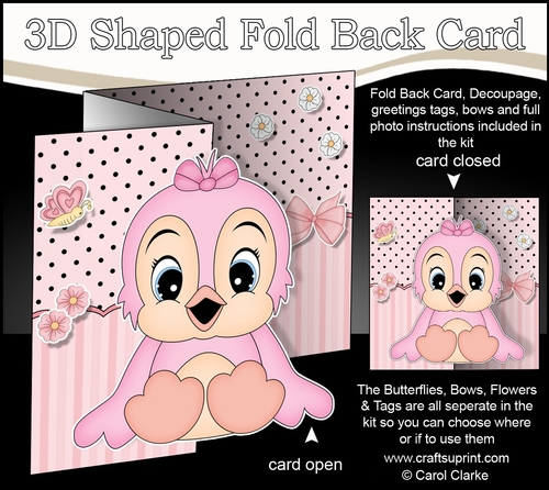 3D Shaped No-Hole Fold Back Mini Kit - Cute Little Birdie Bird 