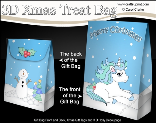 3D Christmas Gift Bag Mini Kit - Cute Little Unicorn Blueberry