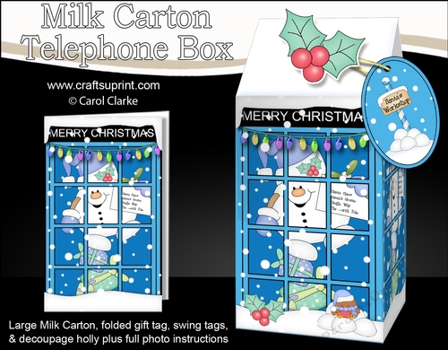 3D Christmas Phone Box Milk Carton Treat Box - Snowball Sam
