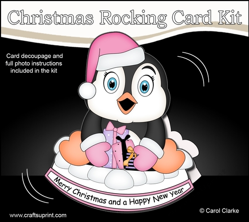 3D Shaped Rocking Christmas Card Mini Kit - Pip Penguin has Xmas Presents