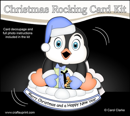 3D Shaped Rocking Christmas Card Mini Kit - Pip Penguin has Xmas Presents