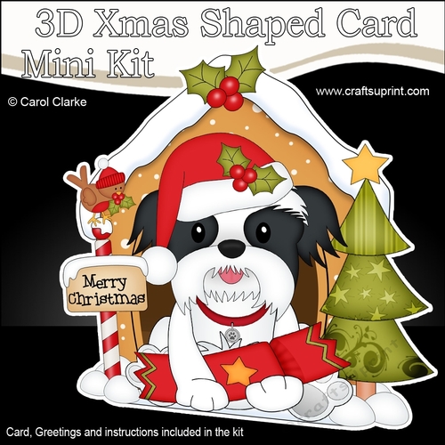 3D Shaped Christmas Kennel Card Kit - Little Shih Tzu Dog