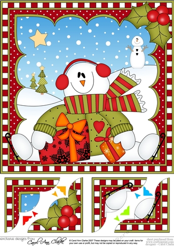 Christmas Snowman Rio 8 x 8 Scalloped Corner Topper  