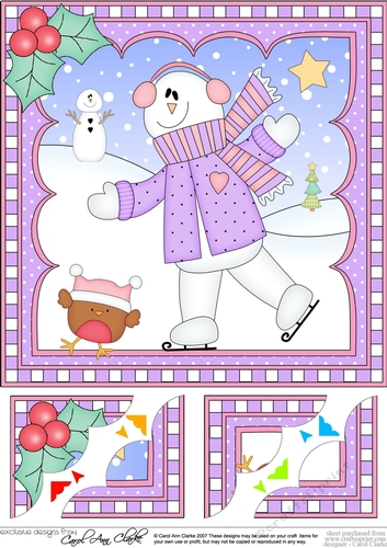 Christmas Snowman Rio 8 x 8 Scalloped Corner Topper  