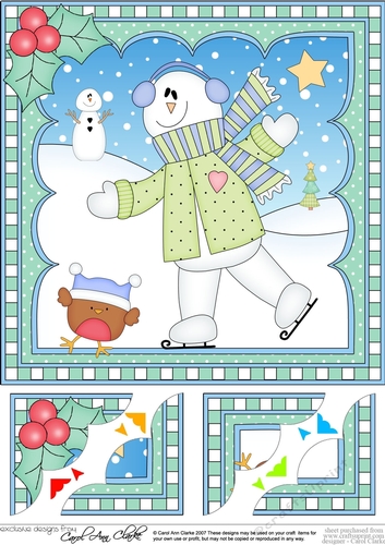 Christmas Snowman Rio 8 x 8 Scalloped Corner Topper  