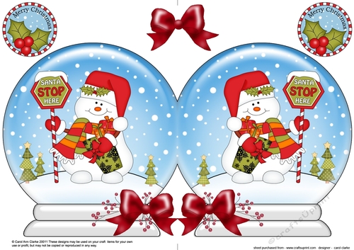 Christmas Snow Globe Shaped Card - Snowman Oli is waiting for Santa