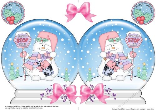 Christmas Snow Globe Shaped Card - Snowman Oli is waiting for Santa