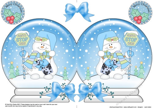 Christmas Snow Globe Shaped Card - Snowman Oli is waiting for Santa