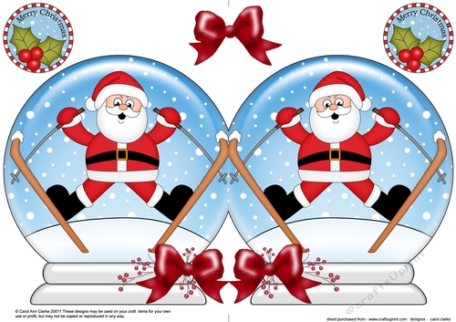 Christmas Snow Globe Shaped Card -  Oops Santa is Skiing