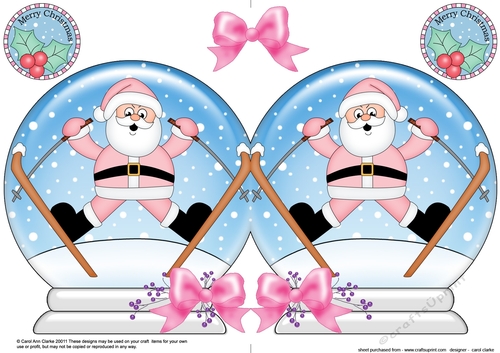 Christmas Snow Globe Shaped Card -  Oops Santa is Skiing