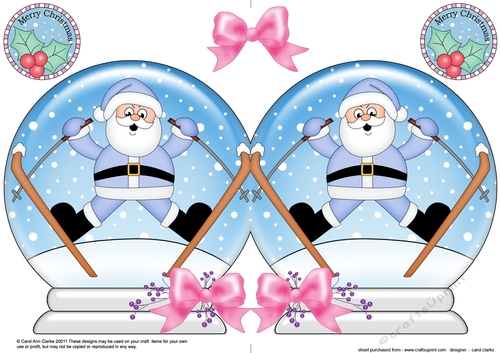 Christmas Snow Globe Shaped Card -  Oops Santa is Skiing