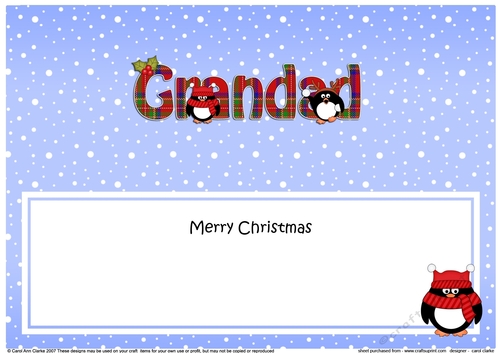 Large DL Merry Christmas GRANDAD insert with Tartan Penguins