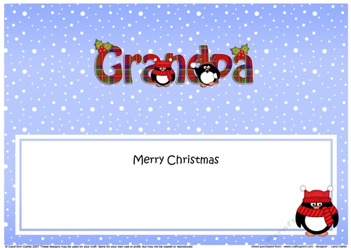 Large DL Merry Christmas GRANDPA insert with Tartan Penguins