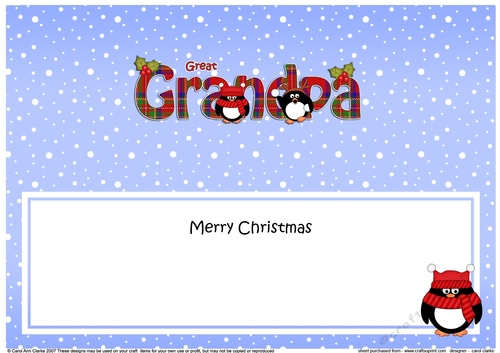 Large DL Merry Christmas GREAT GRANDPA insert with Tartan Penguins