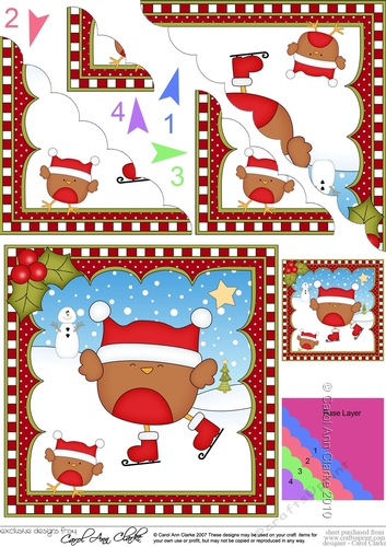 Christmas Scalloped Corner Stacker - Bobbin Robin is Ice Skating 