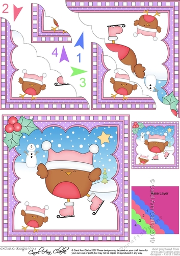 Christmas Scalloped Corner Stacker - Bobbin Robin is Ice Skating 
