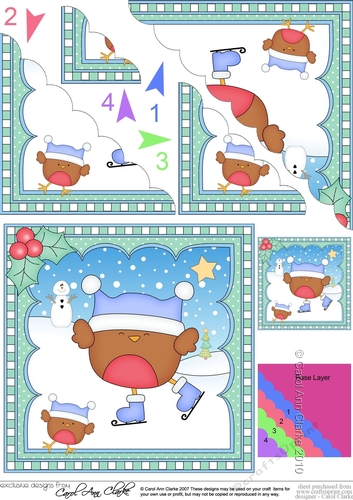 Christmas Scalloped Corner Stacker - Bobbin Robin is Ice Skating 