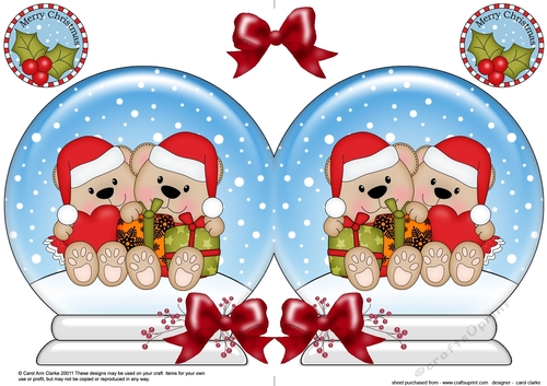 Christmas Snow Globe Shaped Card - Livvy Bear is in Love