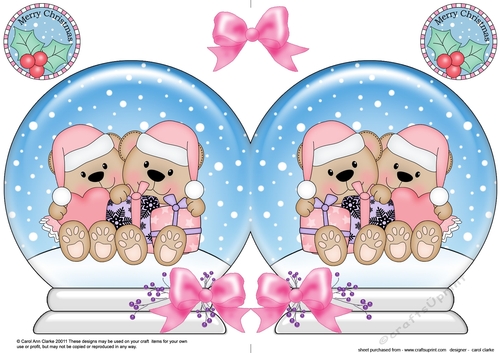 Christmas Snow Globe Shaped Card - Livvy Bear is in Love
