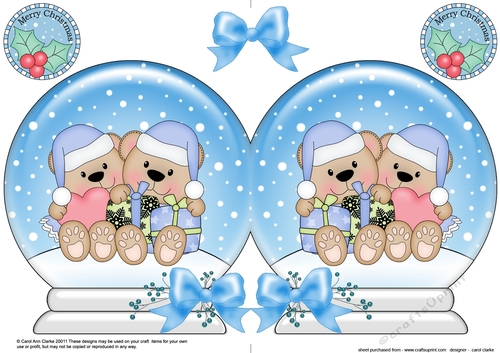 Christmas Snow Globe Shaped Card - Livvy Bear is in Love