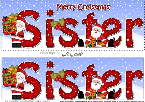 Large DL Merry Christmas SISTER with Santa 3D decoupage 