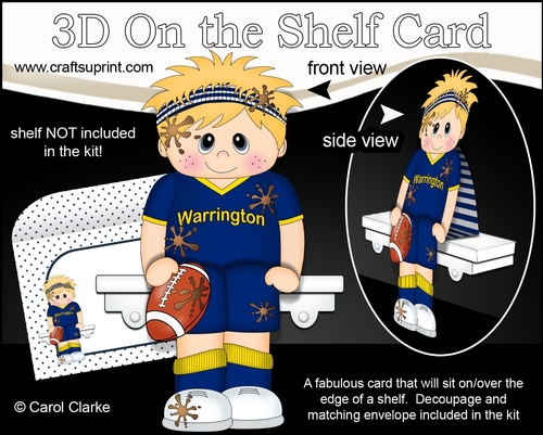 3D On the Shelf Card Kit - Little Rugby Player Davey plays for Warrington