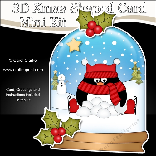 3D Shaped Christmas Snow Globe Card Kit - Pip Penguin