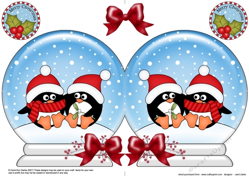 Christmas Snow Globe Shaped Card - Cute Pip Penguin is in Love