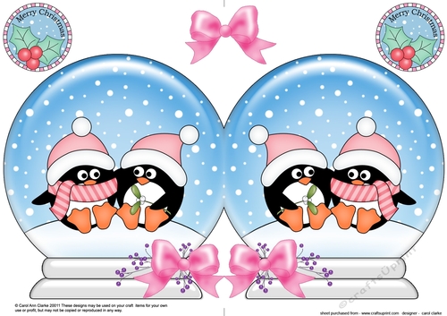 Christmas Snow Globe Shaped Card - Cute Pip Penguin is in Love