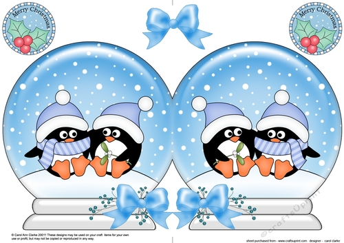Christmas Snow Globe Shaped Card - Cute Pip Penguin is in Love