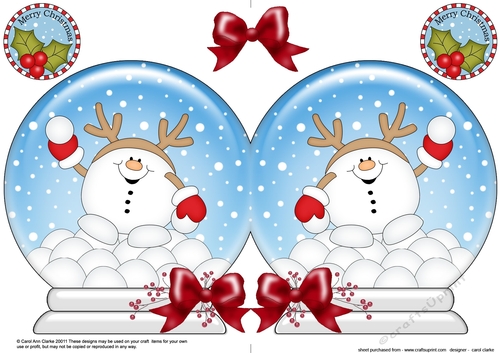 Christmas Snow Globe Shaped Card - Snowball Sam is having a Snowball Fight
