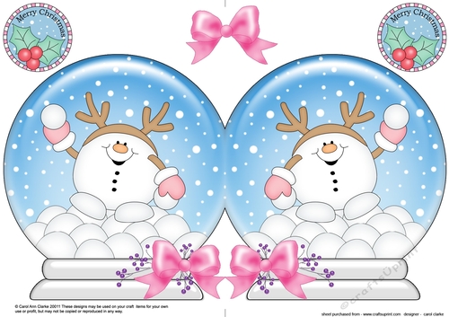 Christmas Snow Globe Shaped Card - Snowball Sam is having a Snowball Fight