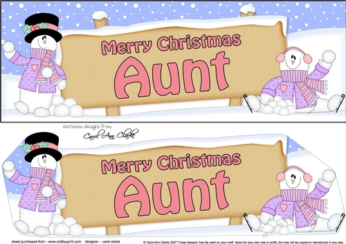 large DL Merry Christmas AUNT with Snowman 3D decoupage