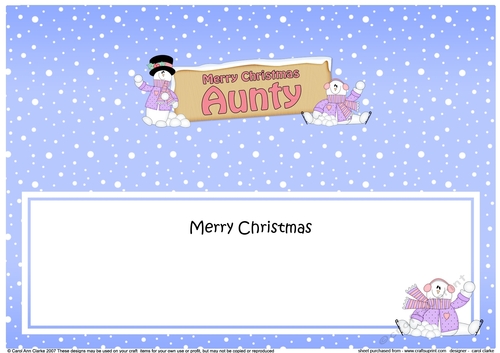 large DL Merry Christmas AUNTY with Snowman insert