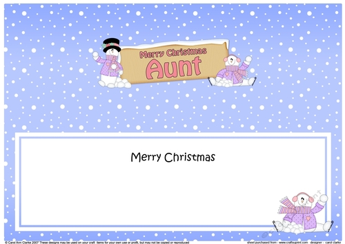 large DL Merry Christmas AUNT with Snowman insert