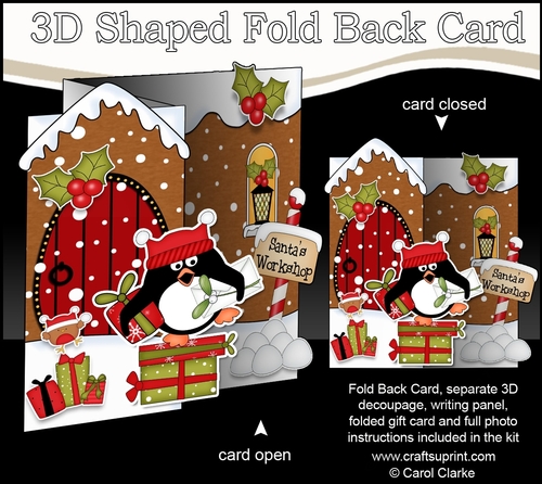 3D Shaped No-Hole Fold Back Christmas Card Mini Kit - Pip Penguin has Xmas Presents