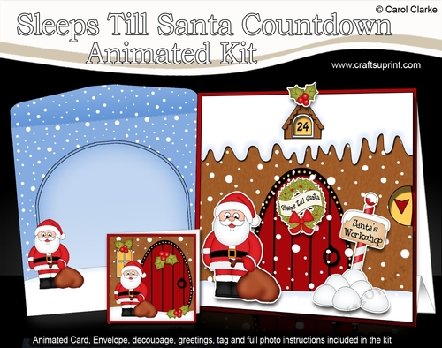 3D Animated Sleeps Till Santa Christmas Gingerbread House Countdown Card Kit - Santa has a Sack of Presents