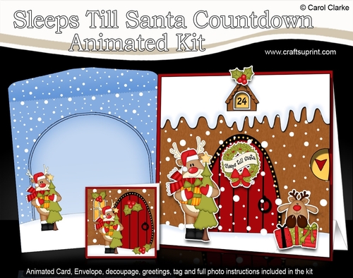 3D Animated Sleeps Till Santa Christmas Gingerbread House Countdown Card Kit - Rudolph has an Xmas Tree