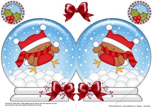 Christmas Snow Globe Shaped Card - Cute Little Bobbin is having a Snowball Fight