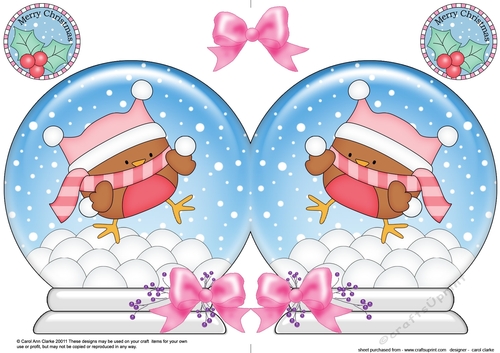 Christmas Snow Globe Shaped Card - Cute Little Bobbin is having a Snowball Fight