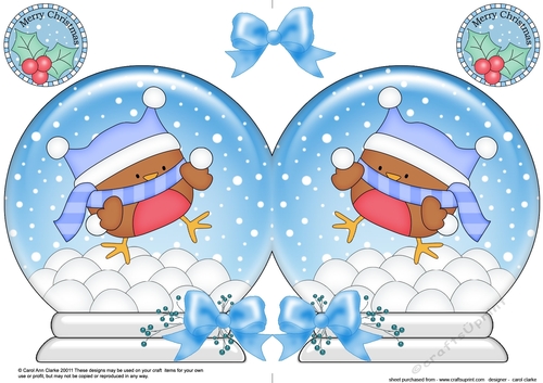Christmas Snow Globe Shaped Card - Cute Little Bobbin is having a Snowball Fight