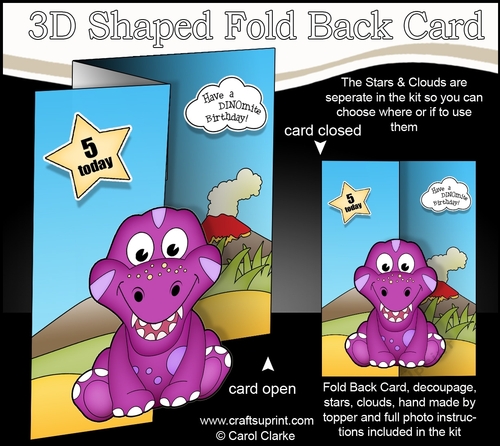 3D Shaped No-Hole Fold Back Mini Kit - Cute Little Bobosaur Dino