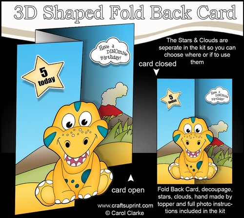 3D Shaped No-Hole Fold Back Mini Kit - Cute Little Lizzy Dino
