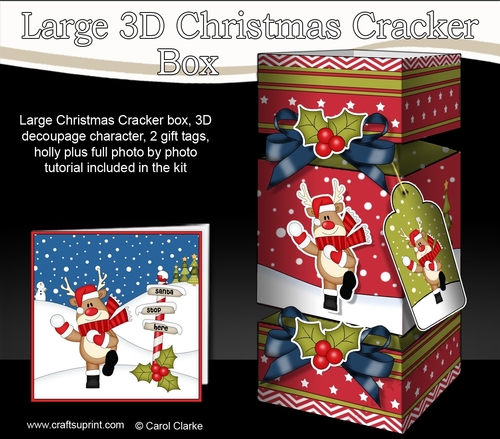 3D Large Christmas Cracker Box -  Rudolph is Snowballing