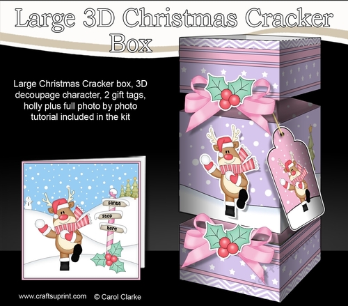 3D Large Christmas Cracker Box -  Rudolph is Snowballing
