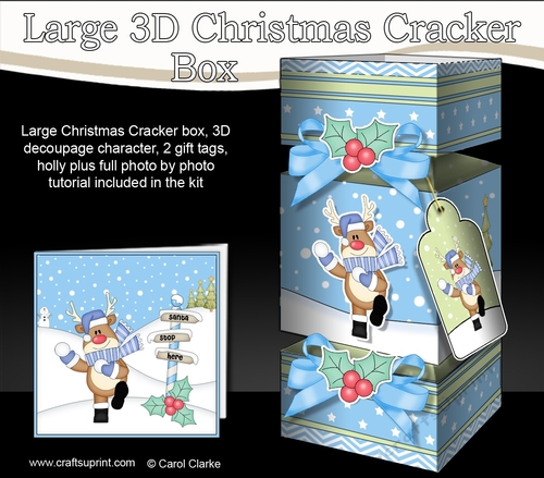 3D Large Christmas Cracker Box -  Rudolph is Snowballing