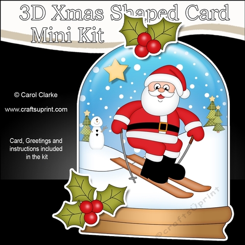 3D Shaped Christmas Snow Globe Card Kit - Santa is Skiing