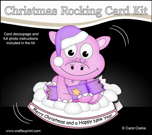 3D Shaped Rocking Christmas Card Mini Kit - Cute Little Denise Dino