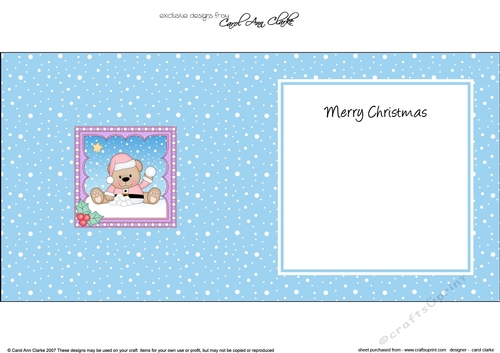 Christmas square landscape insert - Livvy Bear is throwing Snowballs